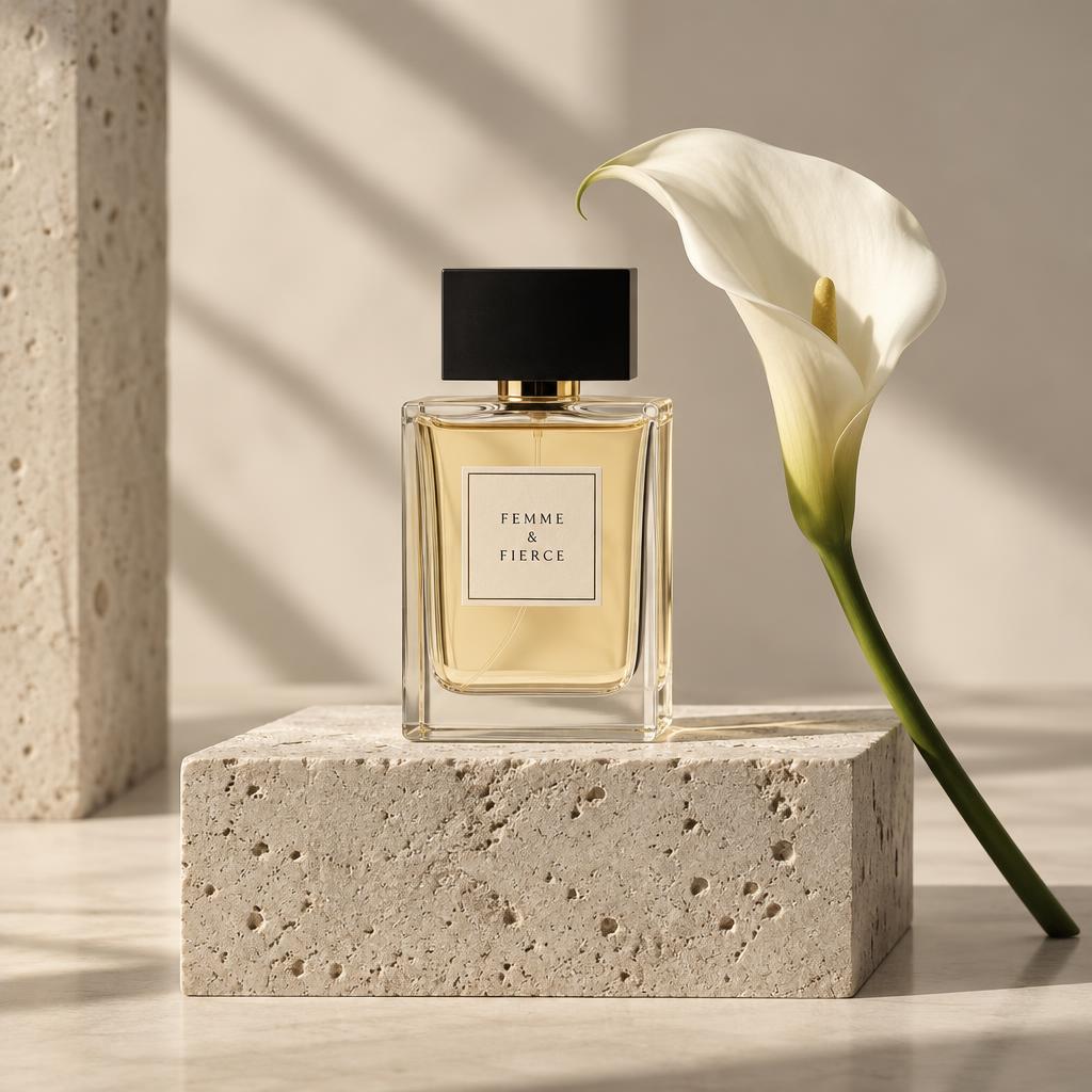Femme and Fierce perfume with a calla lily